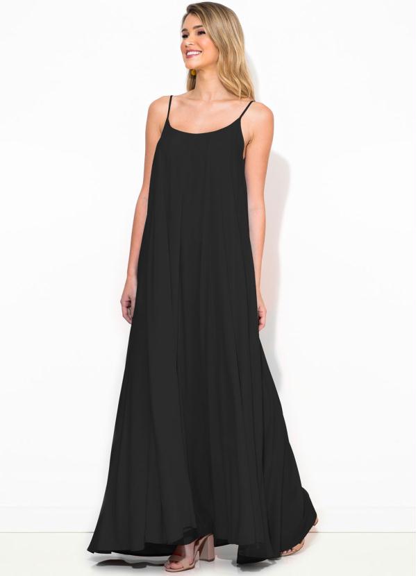 Colcci - Vestido Longo de Viscose Preto