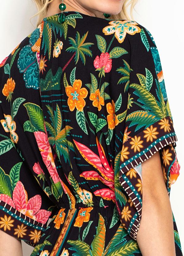 Farm - Vestido Longo de Viscose Samba das Araras Preto 4