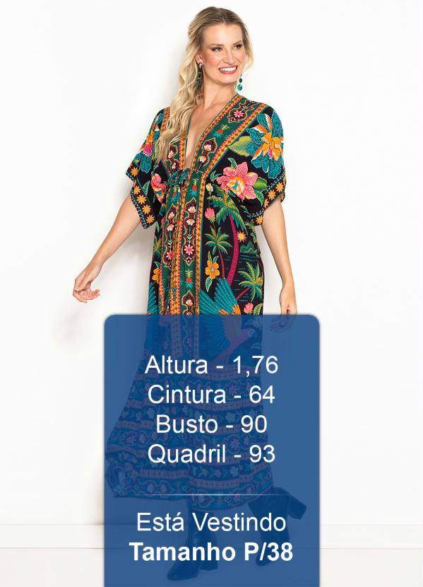 Farm - Vestido Longo de Viscose Samba das Araras Preto 5