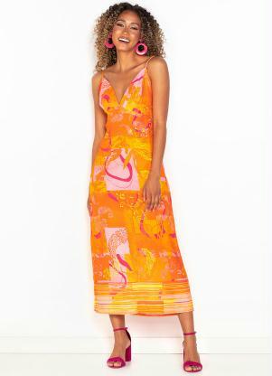 Forum - Vestido Midi de Viscose Estampado Laranja - FORUM