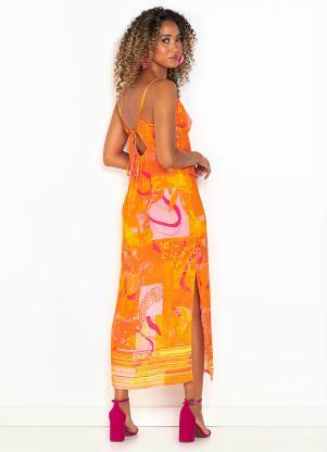 Forum - Vestido Midi de Viscose Estampado Laranja - FORUM