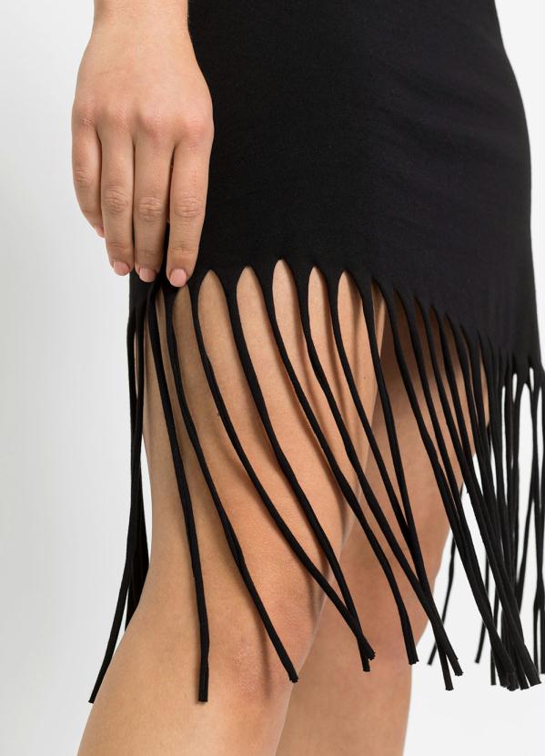 bonprix - Vestido com Tiras na Barra Manga Curta Preto 4