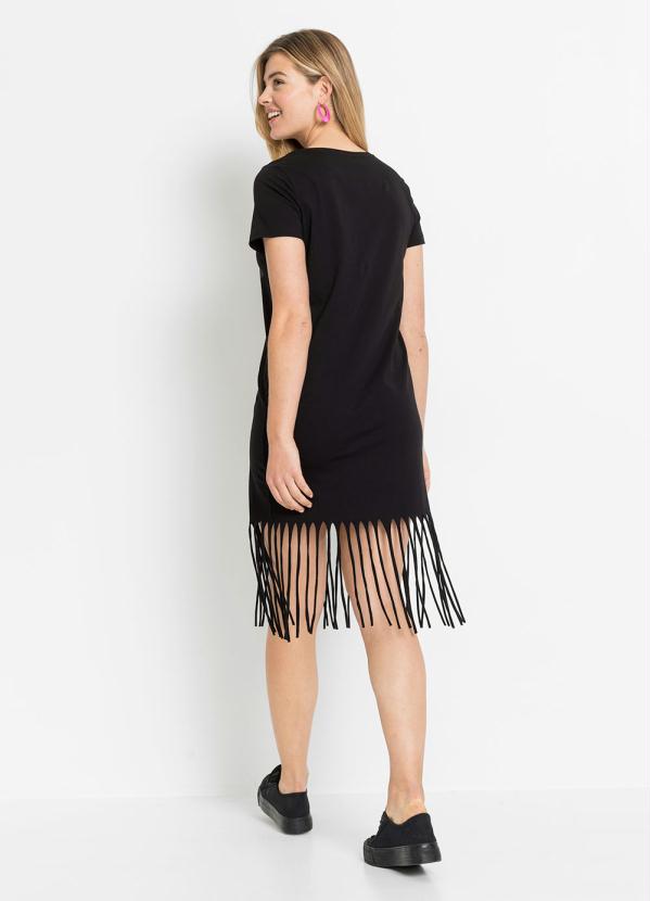 bonprix - Vestido com Tiras na Barra Manga Curta Preto 5