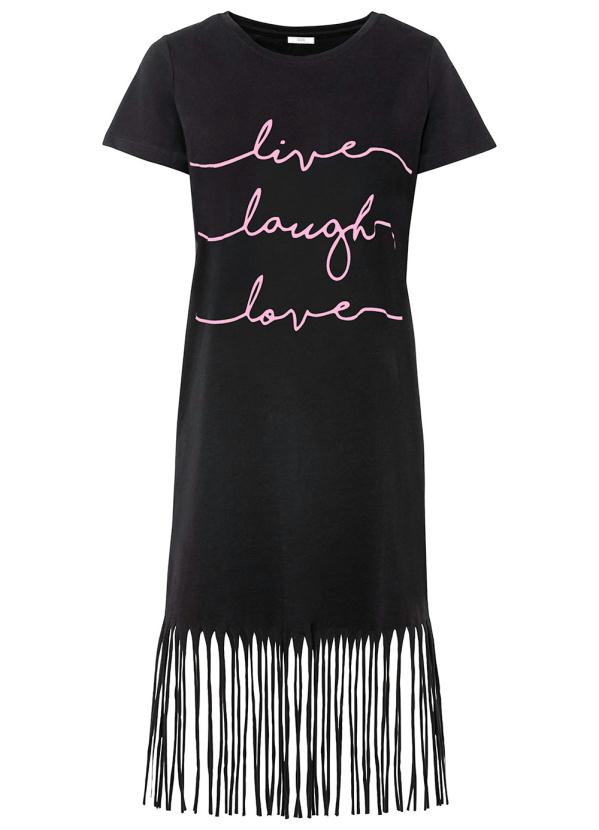 bonprix - Vestido com Tiras na Barra Manga Curta Preto 6