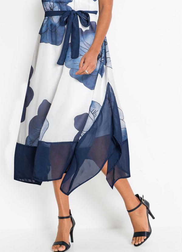 bonprix - Vestido Midi Assimétrico Floral Azul 4