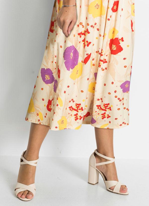 Outlet - Vestido Midi Decote V Floral Bege 3