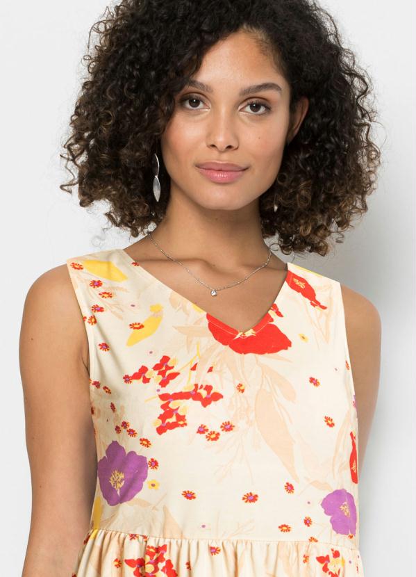 Outlet - Vestido Midi Decote V Floral Bege 4