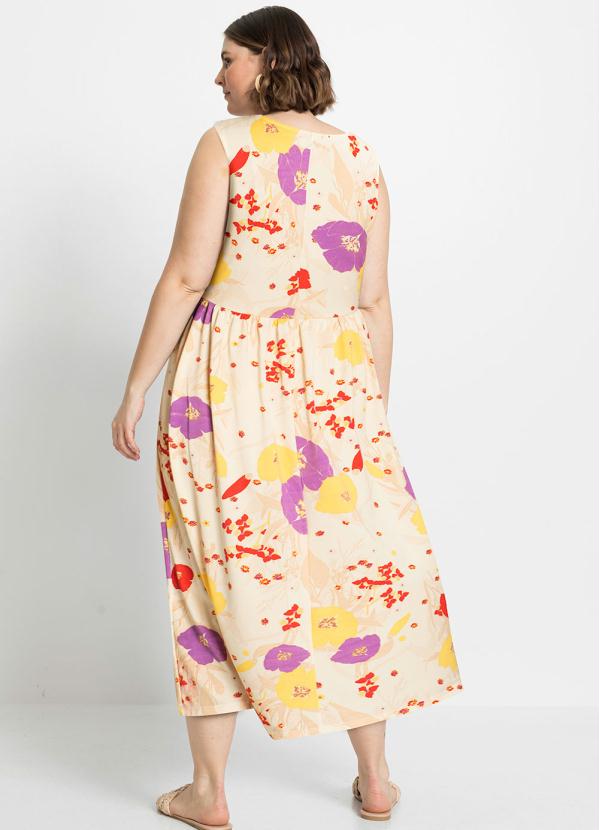 Outlet - Vestido Midi Decote V Floral Bege 6