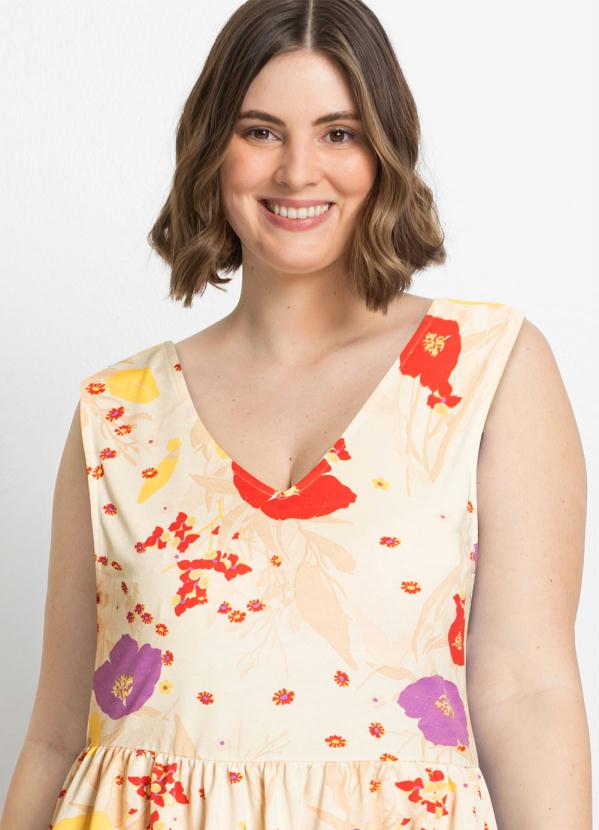 Outlet - Vestido Midi Decote V Floral Bege 7