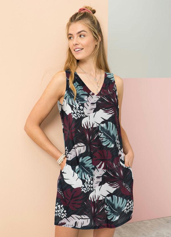 bonprix - Vestido Decote V Folhagem Roxo