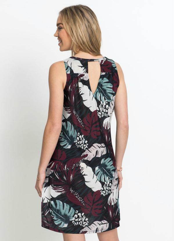 bonprix - Vestido Decote V Folhagem Roxo 2