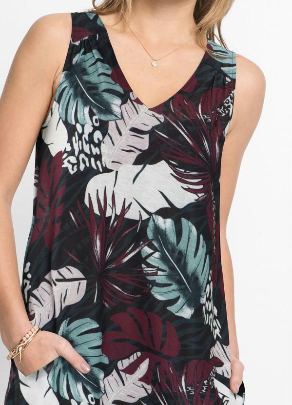 bonprix - Vestido Decote V Folhagem Roxo 3