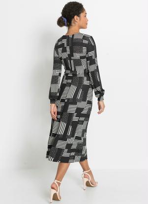 bonprix - Vestido Geométrico P&B em Malha de Viscose - BONPRIX