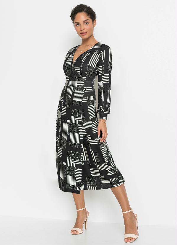 bonprix - Vestido Geométrico P&B em Malha de Viscose