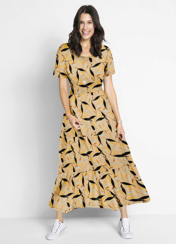 Vestido Longuete Folhagem Laranja bonprix