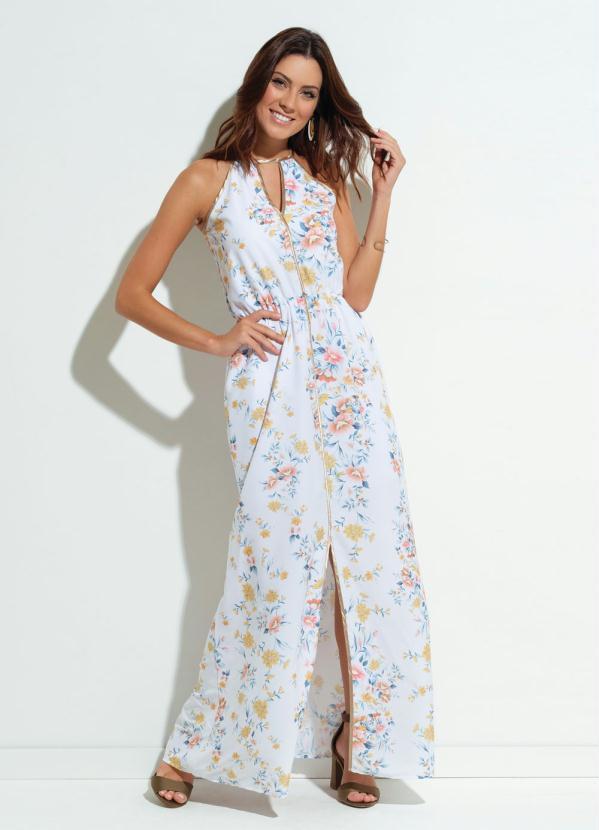 Quintess - Vestido Quintess Floral Detalhes Dourados