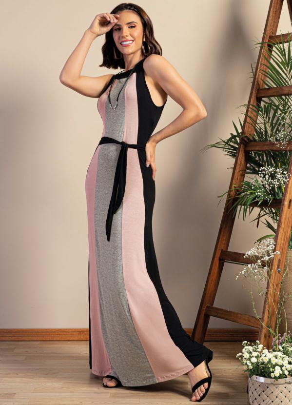 Quintess - Vestido Color Block Recortes Frontais