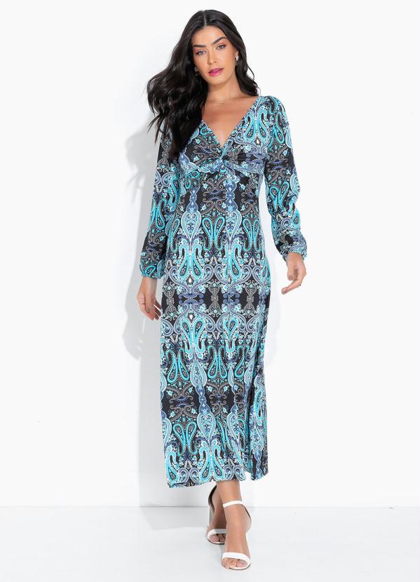 bonprix - Vestido com Decote Nó Alongado Mandala_