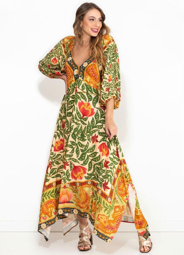 Farm - Vestido Cropped de Viscose Pantanal Bege