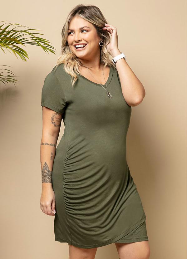 Quintess - Vestido Curto Verde Mangas Curtas com Franzido 6