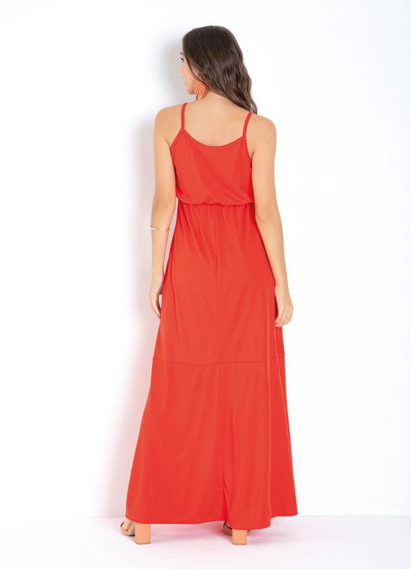 Outlet - Vestido de Alças Laranja com Elástico na Cintura 2