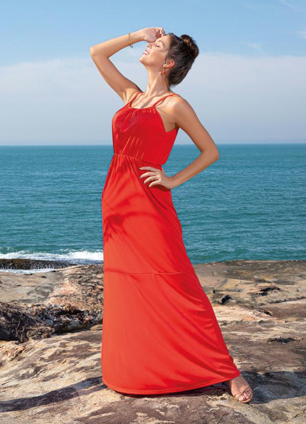 Outlet - Vestido de Alças Laranja com Elástico na Cintura 3