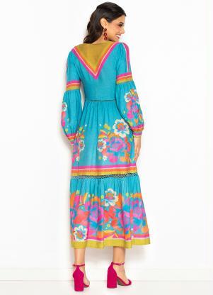 Farm - Vestido de Viscose Primavera Engenharia Azul - FARM