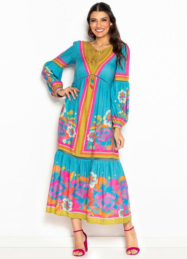 Farm - Vestido de Viscose Primavera Engenharia Azul