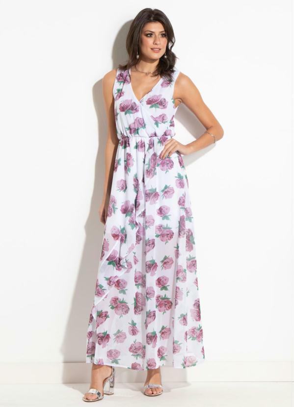 Outlet - Vestido Floral Branco sem Mangas