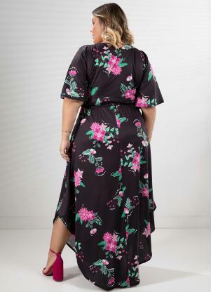 Quintess - Vestido Floral Dark com Faixa para Amarrar - QUINTESS