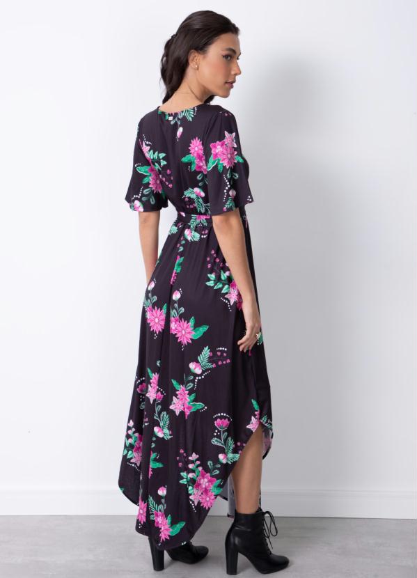 Quintess - Vestido Floral Dark com Faixa para Amarrar 3