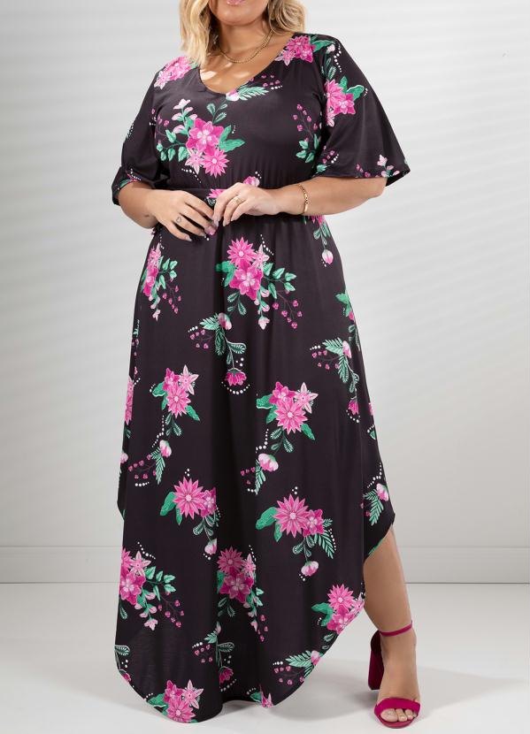 Quintess - Vestido Floral Dark com Faixa para Amarrar 4