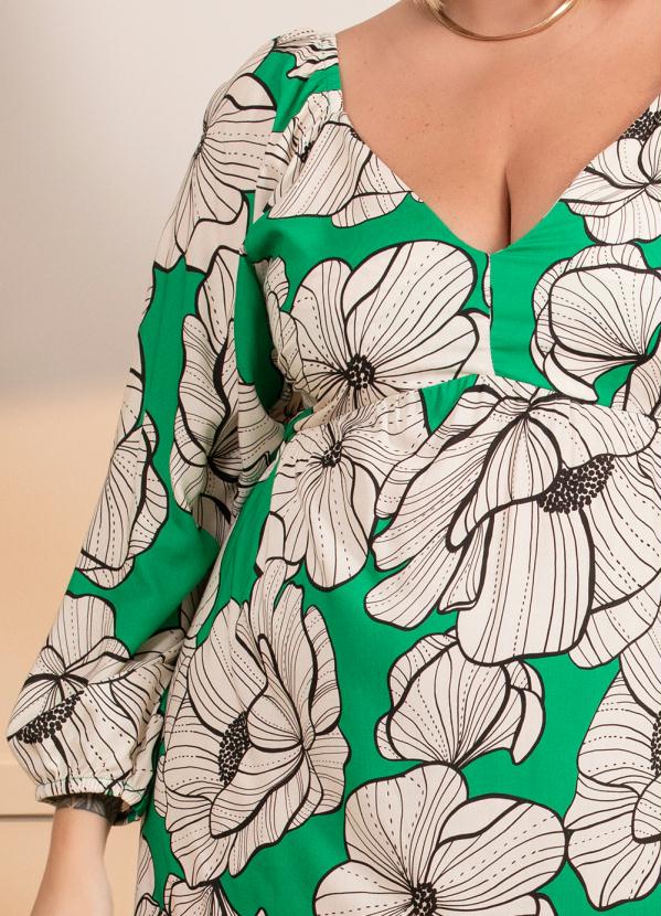 Quintess - Vestido Floral Fundo Verde em Viscose Plana 6