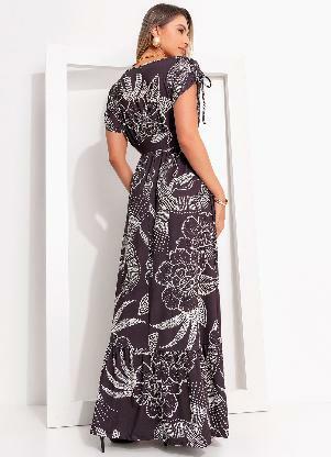 Quintess - Vestido Floral Pontilhado em Malha Fria - QUINTESS