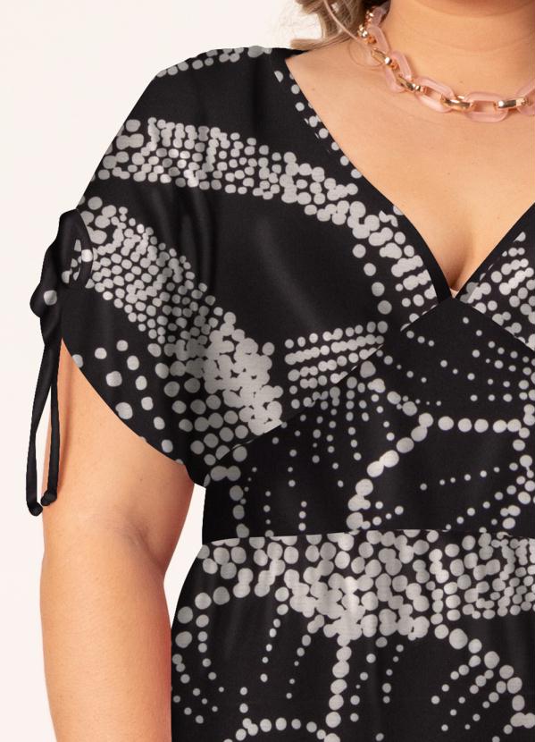 Quintess - Vestido Floral Pontilhado em Malha Fria