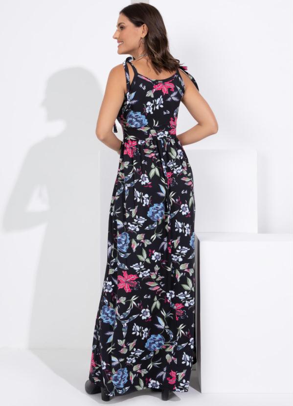 Quintess - Vestido Floral Preto de Alças com Transpasse 2
