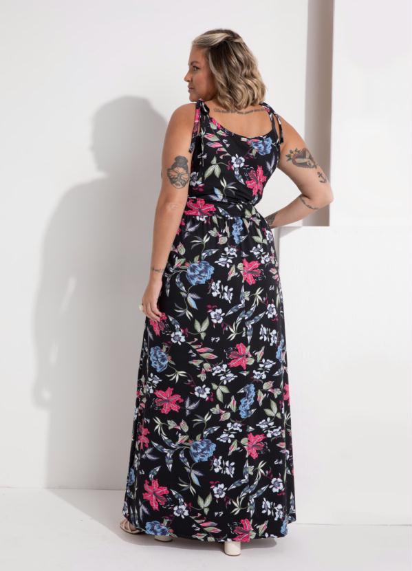 Quintess - Vestido Floral Preto de Alças com Transpasse 5