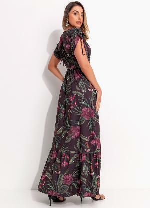 Quintess - Vestido Floral Rabisco em Malha Fria - QUINTESS
