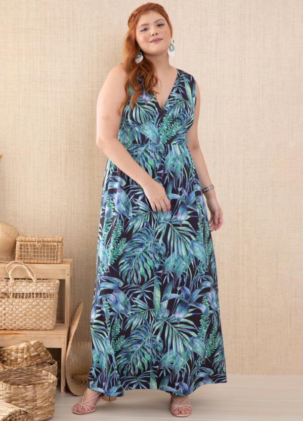 Quintess - Vestido Folhagem Tropical Longo com Amarração 3