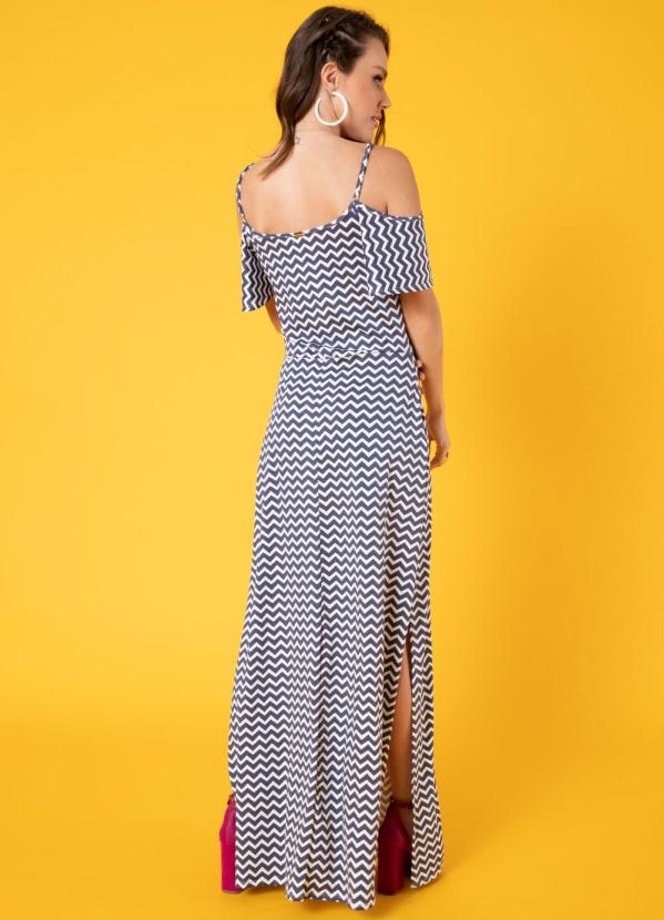 Quintess - Vestido Geométrico com Fenda e Ombros Vazados 2