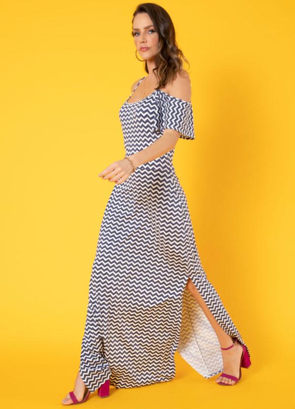 Quintess - Vestido Geométrico com Fenda e Ombros Vazados 3