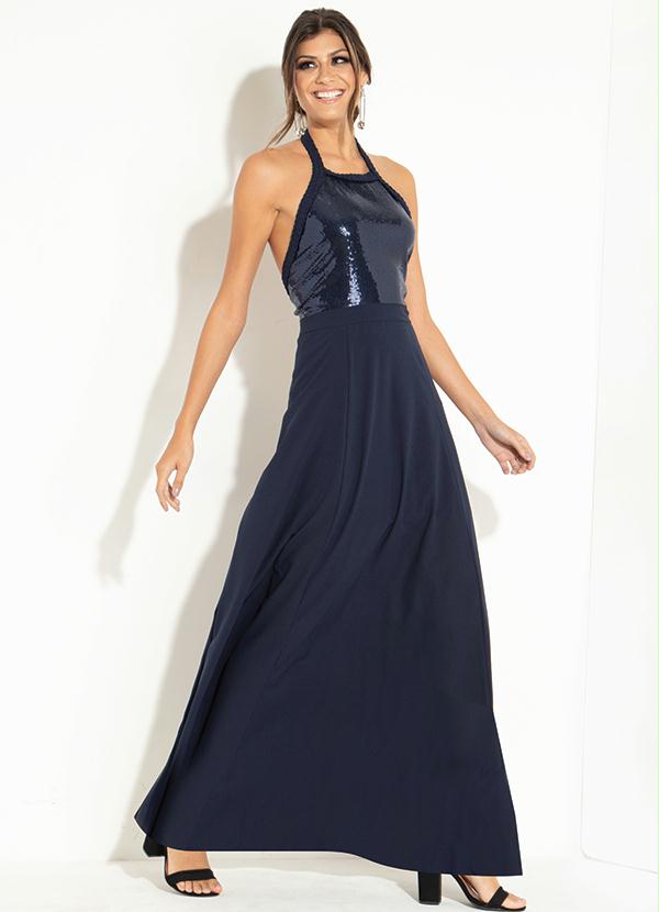 Quintess - Vestido Longo Azul com Elástico