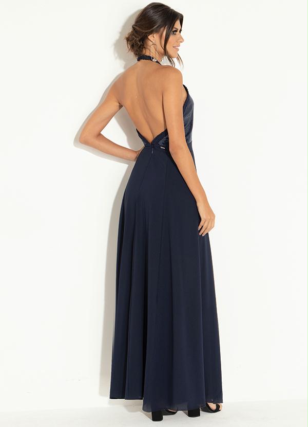 Quintess - Vestido Longo Azul com Elástico 2