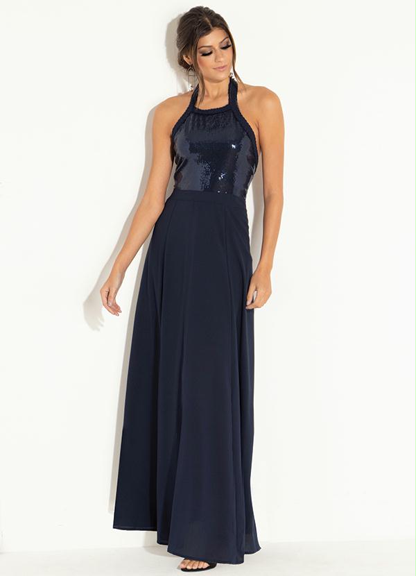 Quintess - Vestido Longo Azul com Elástico 3