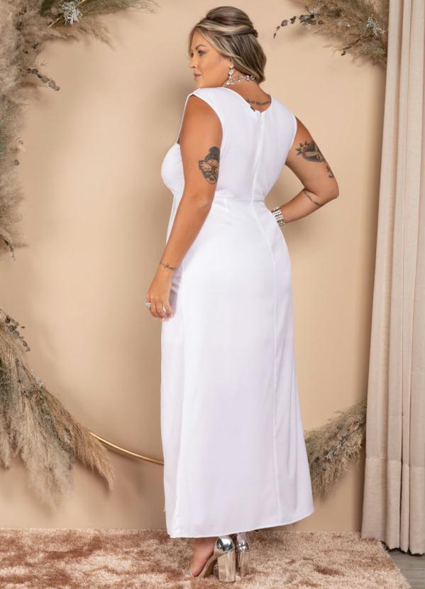 Quintess - Vestido Longo Branco Decote V Profundo 5