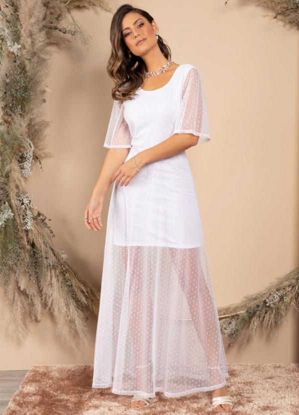 Quintess - Vestido Longo Branco Mangas Curtas Amplas 5