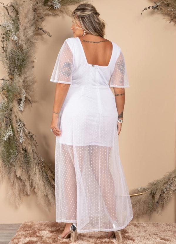 Quintess - Vestido Longo Branco Mangas Curtas Amplas 7