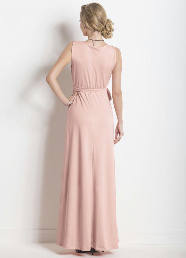 Janine - Vestido Longo com Decote V em Crepe Rosa 2