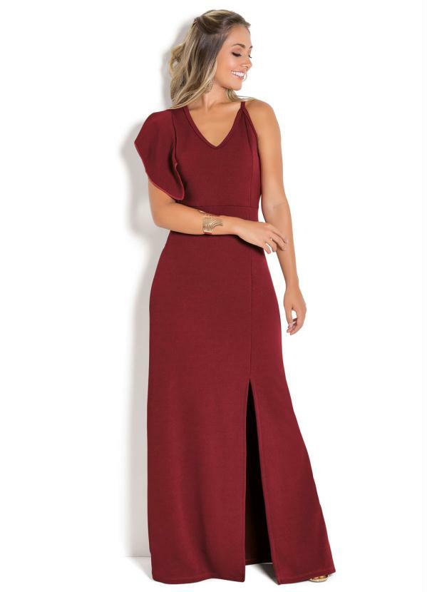 vestido longo bordô