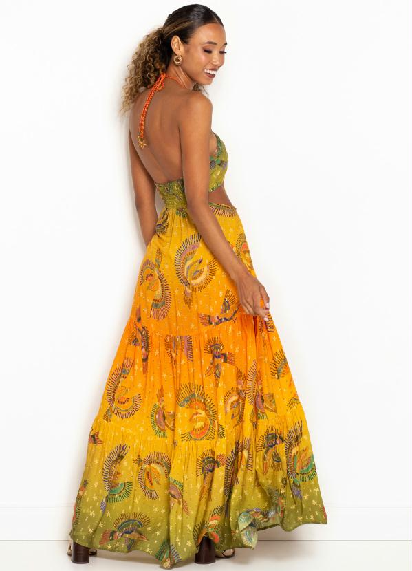 Farm - Vestido Longo de Viscose Arara Love Amarelo 2